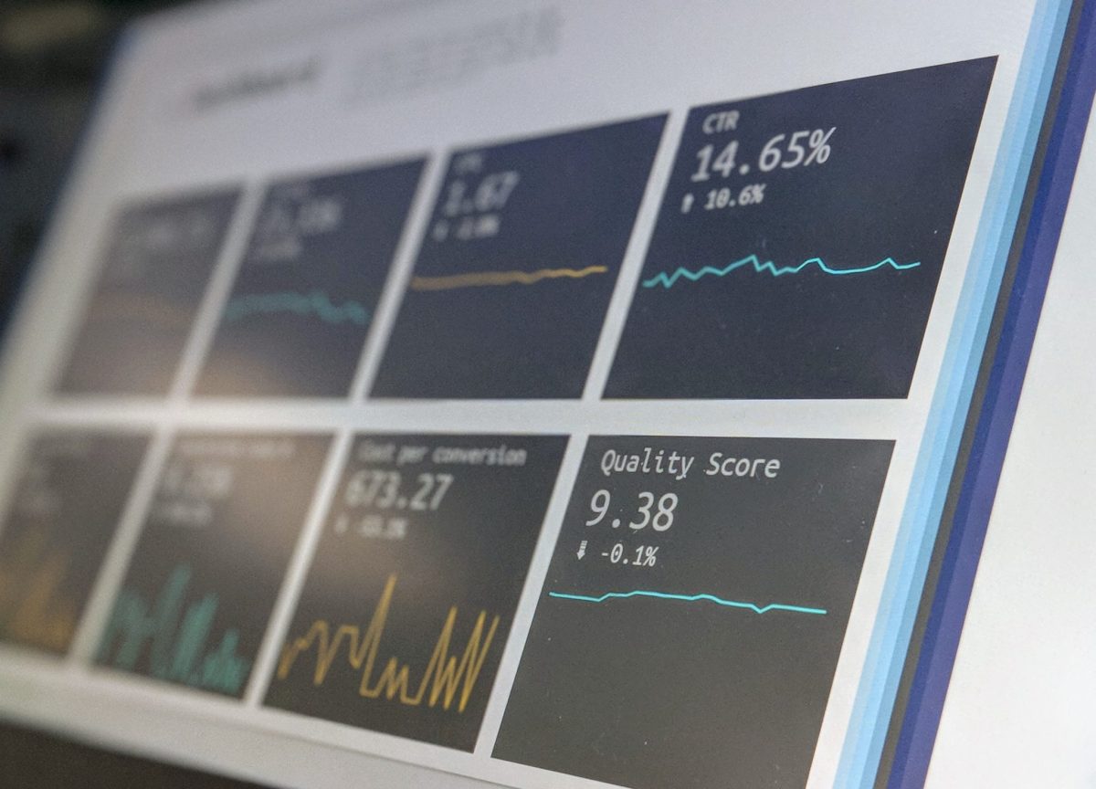 Monitor screen depicting image of data reporting dashboard of successful paid ads